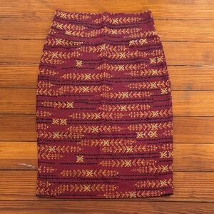 LuLaRoe Burgundy and Yellow Patterned Pencil Skirt